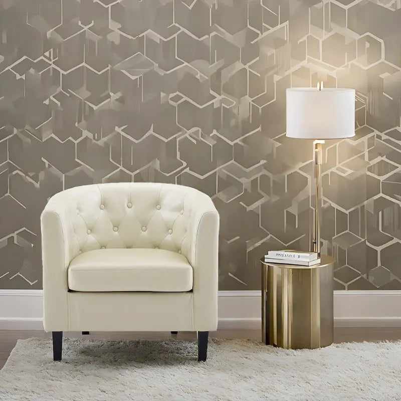 Fauteuil d'appoint tonneau en similicuir mi-siècle Espresso / Crème / Noir / Blanc / Gris – Siège simple