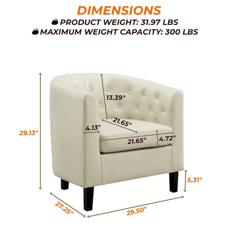 Fauteuil d'appoint tonneau en similicuir mi-siècle Espresso / Crème / Noir / Blanc / Gris – Siège simple