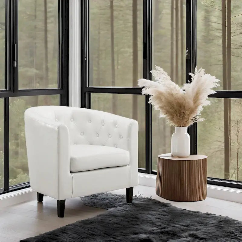 Fauteuil d'appoint tonneau en similicuir mi-siècle Espresso / Crème / Noir / Blanc / Gris – Siège simple