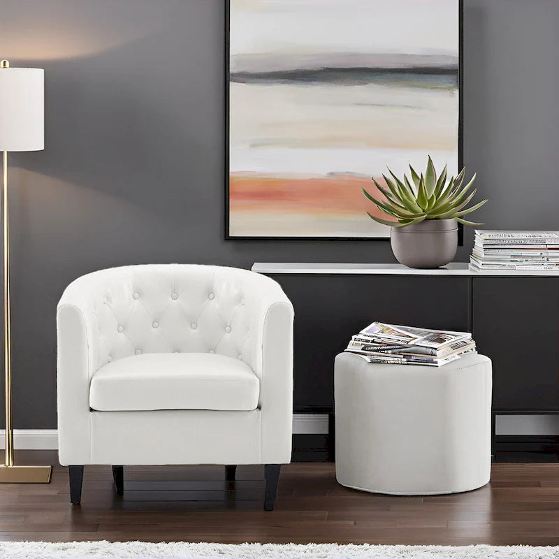 Fauteuil d'appoint tonneau en similicuir mi-siècle Espresso / Crème / Noir / Blanc / Gris – Siège simple