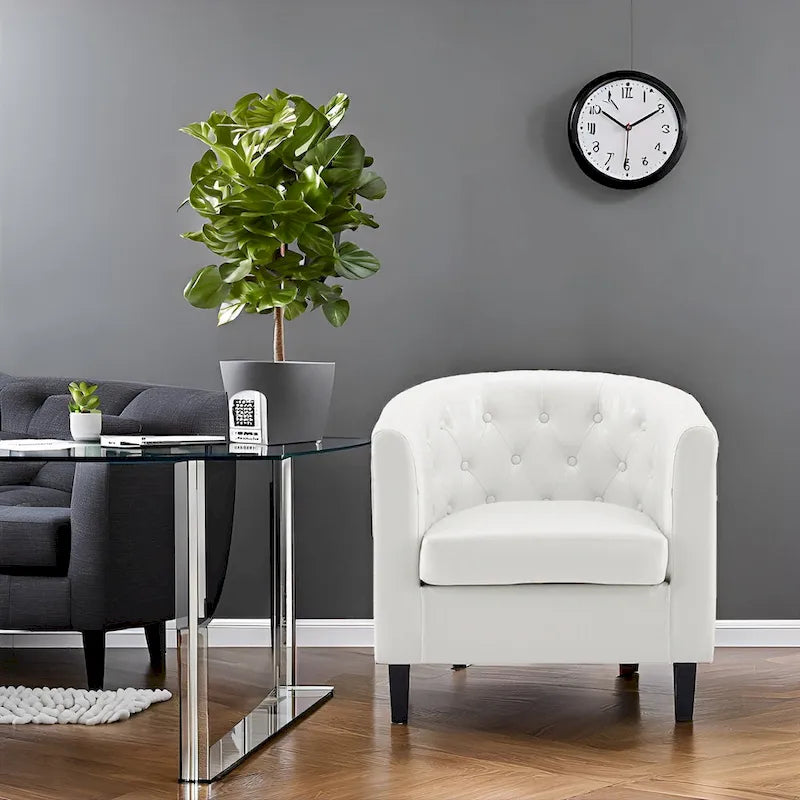 Fauteuil d'appoint tonneau en similicuir mi-siècle Espresso / Crème / Noir / Blanc / Gris – Siège simple