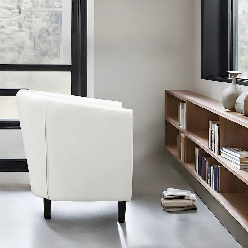 Fauteuil d'appoint tonneau en similicuir mi-siècle Espresso / Crème / Noir / Blanc / Gris – Siège simple