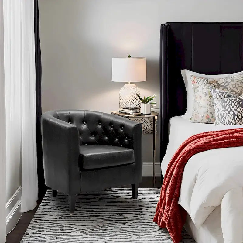 Fauteuil d'appoint tonneau en similicuir mi-siècle Espresso / Crème / Noir / Blanc / Gris – Siège simple