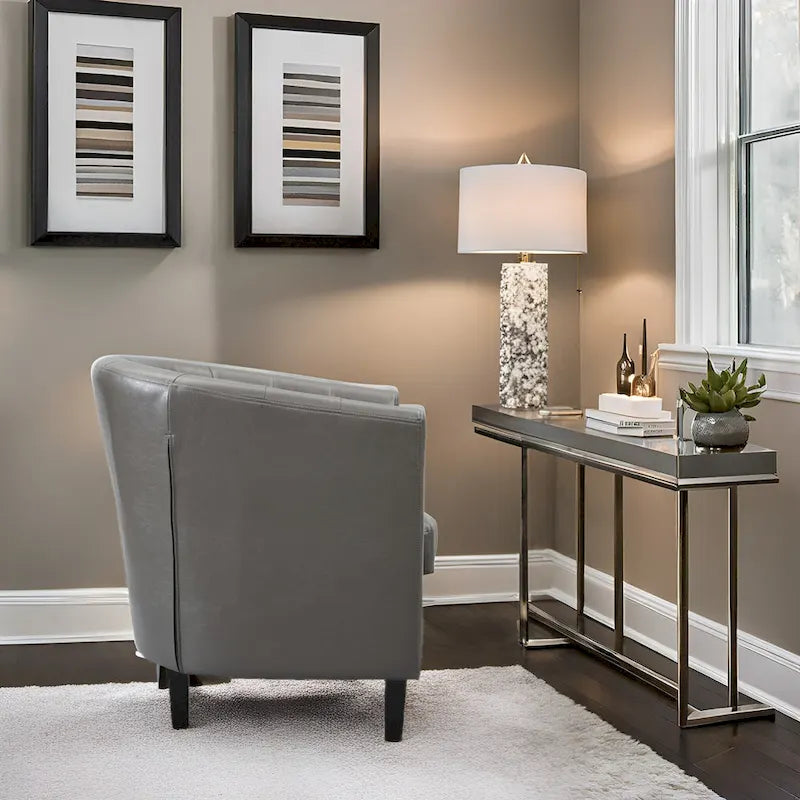 Fauteuil d'appoint tonneau en similicuir mi-siècle Espresso / Crème / Noir / Blanc / Gris – Siège simple