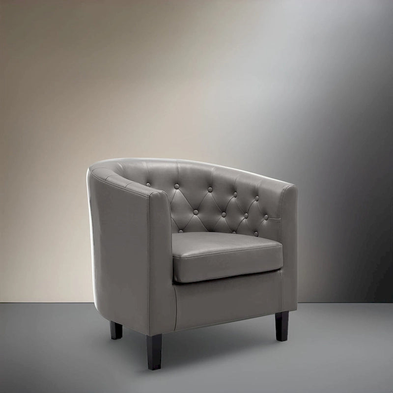 Fauteuil d'appoint tonneau en similicuir mi-siècle Espresso / Crème / Noir / Blanc / Gris – Siège simple