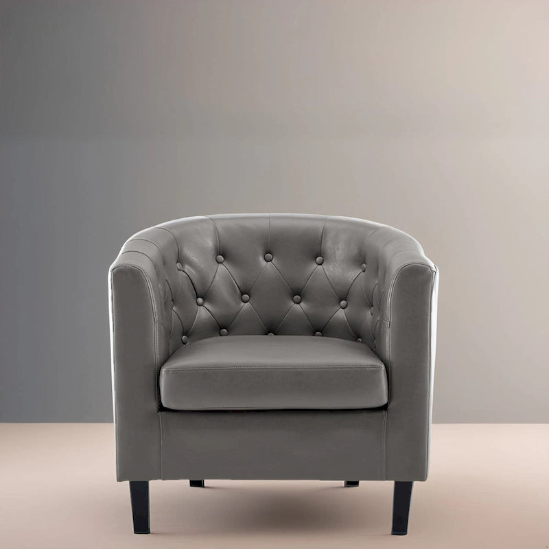 Fauteuil d'appoint tonneau en similicuir mi-siècle Espresso / Crème / Noir / Blanc / Gris – Siège simple
