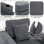 Canapé méridienne oversize en chenille bleu-gris/crème avec porte-gobelets et station de charge intégrée – Unité simple