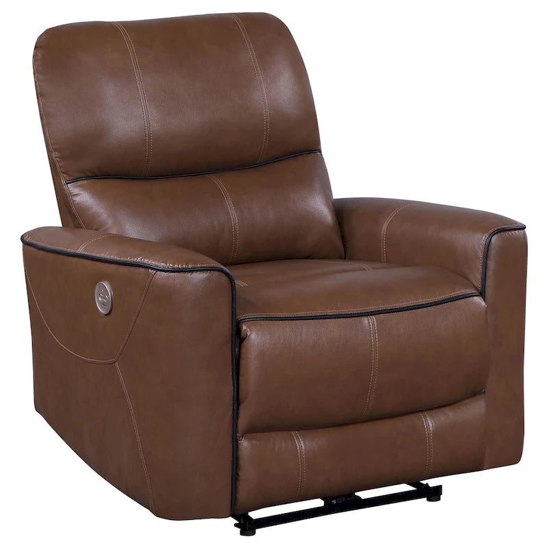 Fauteuil inclinable électrique en similicuir marron avec port USB, coussins en mousse et accoudoirs droits – Une place
