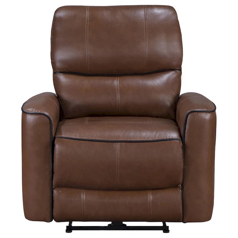 Fauteuil inclinable électrique en similicuir marron avec port USB, coussins en mousse et accoudoirs droits – Une place