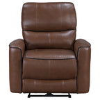 Fauteuil inclinable électrique en similicuir marron avec port USB, coussins en mousse et accoudoirs droits – Une place