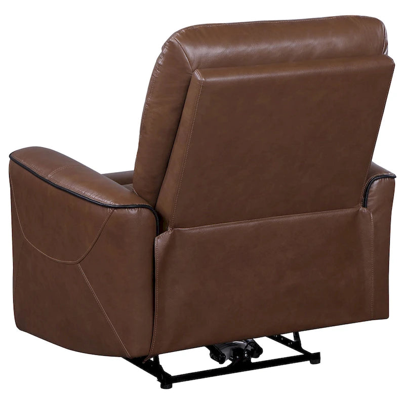 Fauteuil inclinable électrique en similicuir marron avec port USB, coussins en mousse et accoudoirs droits – Une place