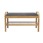 Mindy Shoe Storage Bench, Gray Polyester Seat, Walnut Brown Bamboo, 36 Inch