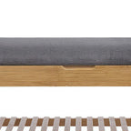 Banc à chaussures en bambou naturel marron et gris avec siège rembourré en polyester et étagère à lattes ouverte – Unité simple