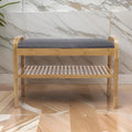 Banc à chaussures en bambou naturel marron et gris avec siège rembourré en polyester et étagère à lattes ouverte – Unité simple