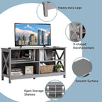 Meuble TV moderne gris en MDF avec étagères de rangement ouvertes et 5 pieds – Convient aux téléviseurs jusqu'à 55 pouces, Unité simple