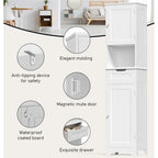 Meuble de rangement haut et étroit blanc pour salle de bain avec 2 portes et 1 tiroir – Unité individuelle