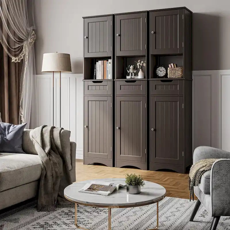 Meuble de rangement haut et étroit blanc pour salle de bain avec 2 portes et 1 tiroir – Unité individuelle