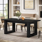 Table de salle à manger rectangulaire en MDF style Ferme Noire avec piédestal carré – Pour 4 à 6 personnes