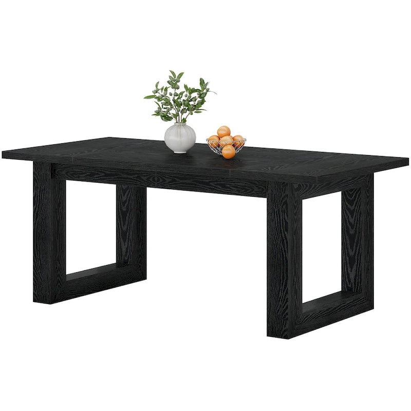 Table de salle à manger rectangulaire en MDF style Ferme Noire avec piédestal carré – Pour 4 à 6 personnes
