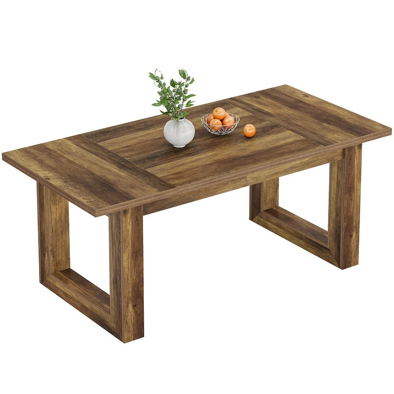 Table de salle à manger rectangulaire en MDF style Ferme Noire avec piédestal carré – Pour 4 à 6 personnes