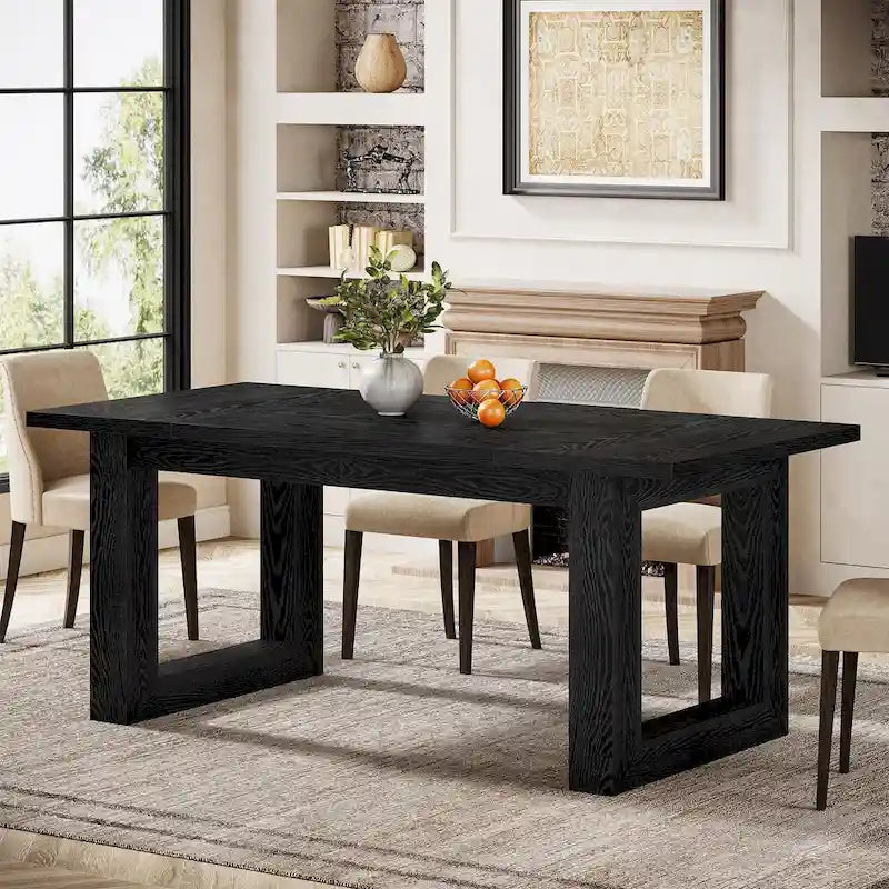 Table de salle à manger rectangulaire en MDF style Ferme Noire avec piédestal carré – Pour 4 à 6 personnes