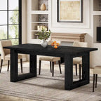 Table de salle à manger rectangulaire en MDF style Ferme Noire avec piédestal carré – Pour 4 à 6 personnes