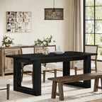 Table de salle à manger rectangulaire en MDF style Ferme Noire avec piédestal carré – Pour 4 à 6 personnes