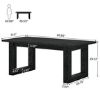Table de salle à manger rectangulaire en MDF style Ferme Noire avec piédestal carré – Pour 4 à 6 personnes