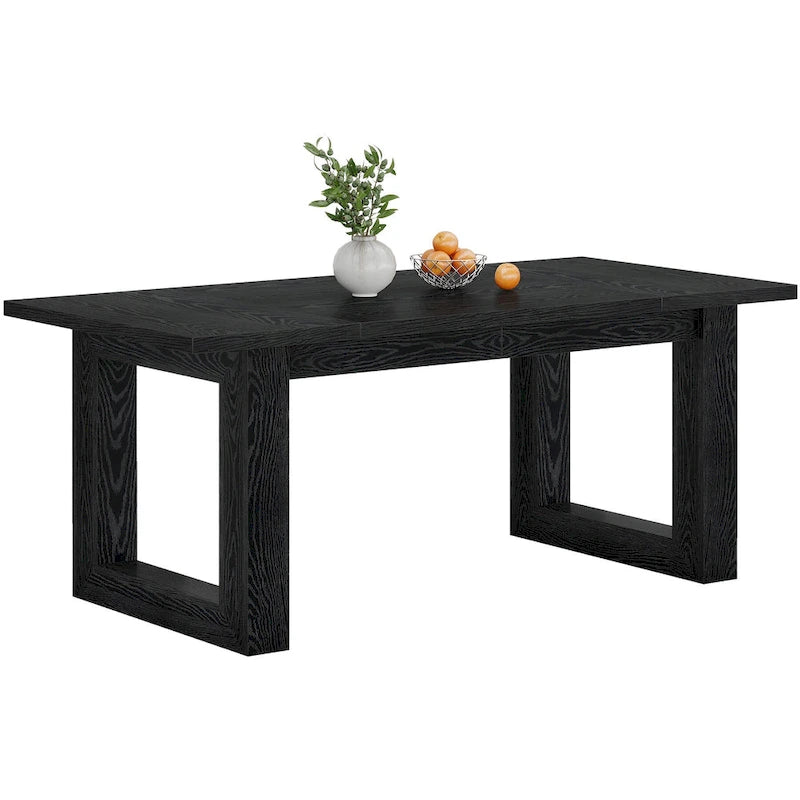Table de salle à manger rectangulaire en MDF style Ferme Noire avec piédestal carré – Pour 4 à 6 personnes