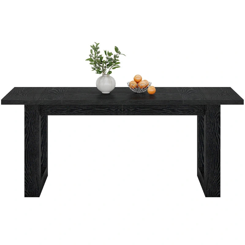 Table de salle à manger rectangulaire en MDF style Ferme Noire avec piédestal carré – Pour 4 à 6 personnes
