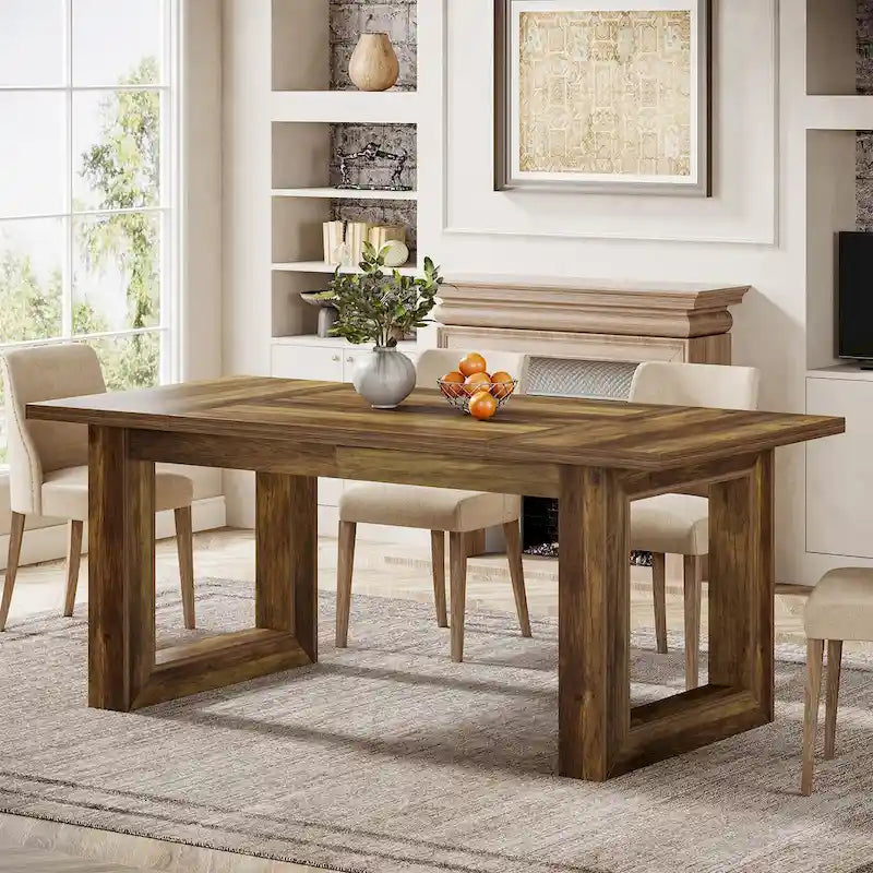 Table de salle à manger rectangulaire en MDF style Ferme Noire avec piédestal carré – Pour 4 à 6 personnes
