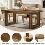 Table de salle à manger rectangulaire en MDF style Ferme Noire avec piédestal carré – Pour 4 à 6 personnes