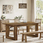 Table de salle à manger rectangulaire en MDF style Ferme Noire avec piédestal carré – Pour 4 à 6 personnes