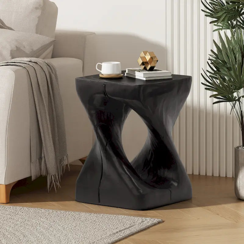 Table d'appoint MGO Twist Spiral Noir / Naturel / Gris / Marron antique avec finition aspect bois – Unité unique