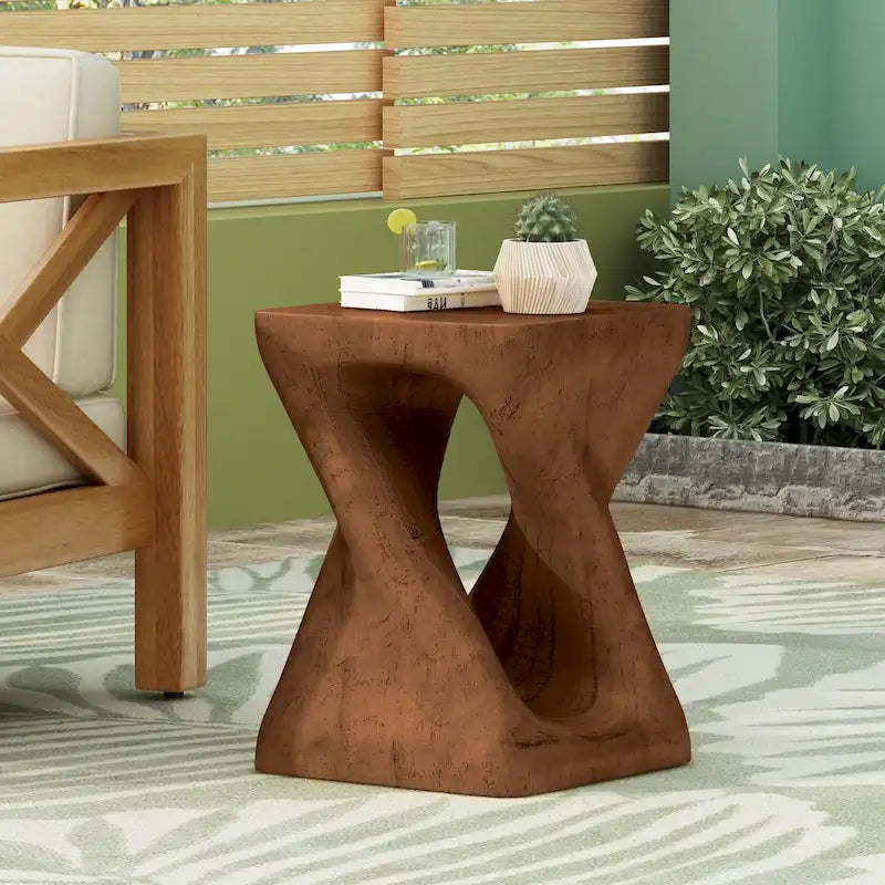 Table d'appoint MGO Twist Spiral Noir / Naturel / Gris / Marron antique avec finition aspect bois – Unité unique