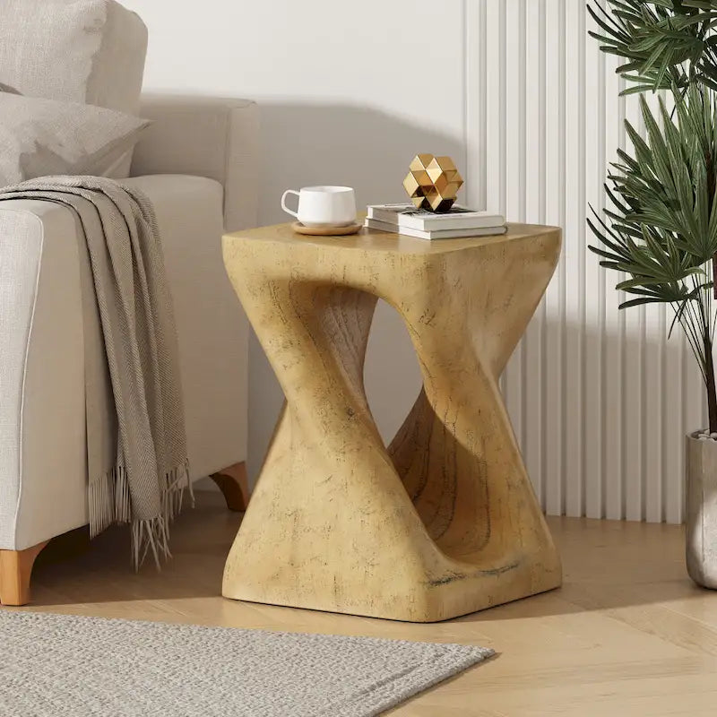 Table d'appoint MGO Twist Spiral Noir / Naturel / Gris / Marron antique avec finition aspect bois – Unité unique