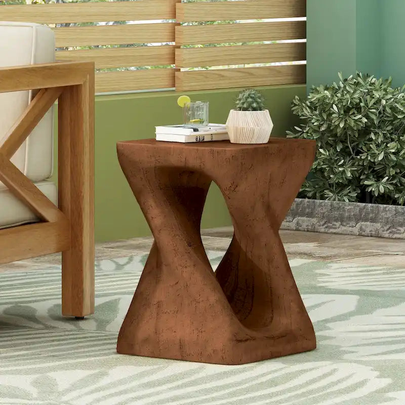 Table d'appoint MGO Twist Spiral Noir / Naturel / Gris / Marron antique avec finition aspect bois – Unité unique