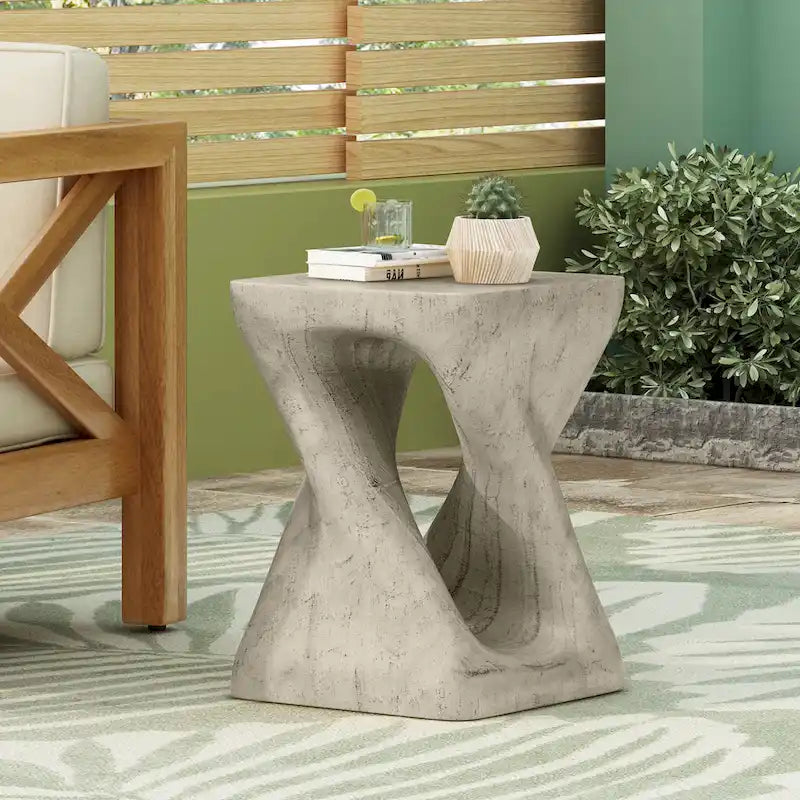 Table d'appoint MGO Twist Spiral Noir / Naturel / Gris / Marron antique avec finition aspect bois – Unité unique