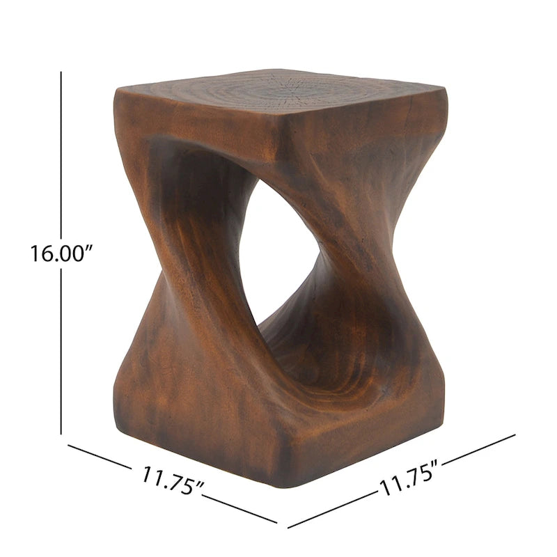 Table d'appoint MGO Twist Spiral Noir / Naturel / Gris / Marron antique avec finition aspect bois – Unité unique