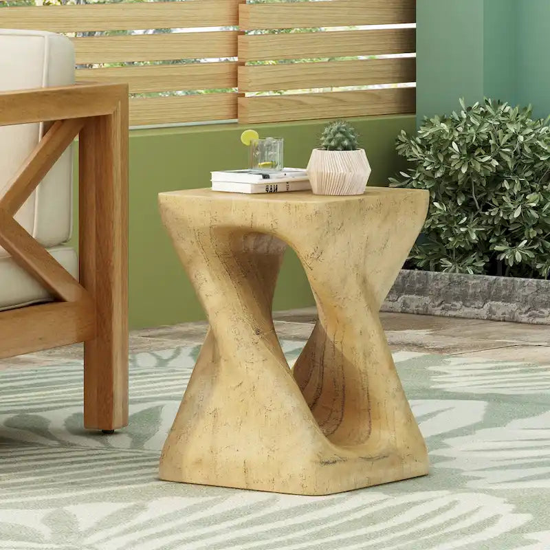Table d'appoint MGO Twist Spiral Noir / Naturel / Gris / Marron antique avec finition aspect bois – Unité unique