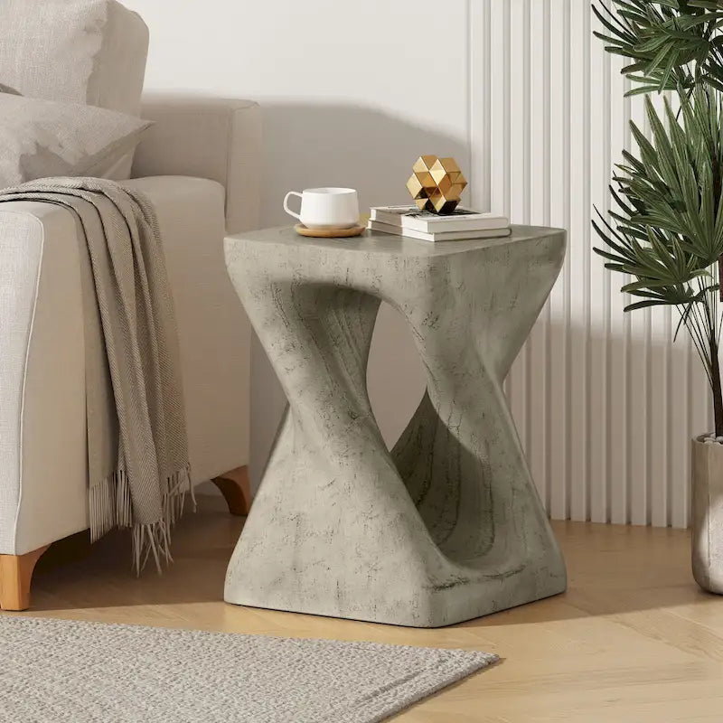 Table d'appoint MGO Twist Spiral Noir / Naturel / Gris / Marron antique avec finition aspect bois – Unité unique