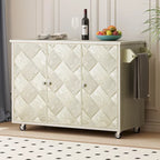 Îlot de cuisine de ferme bleu marine / champagne / bois naturel avec abattant, 3 portes et roulettes – Unité unique