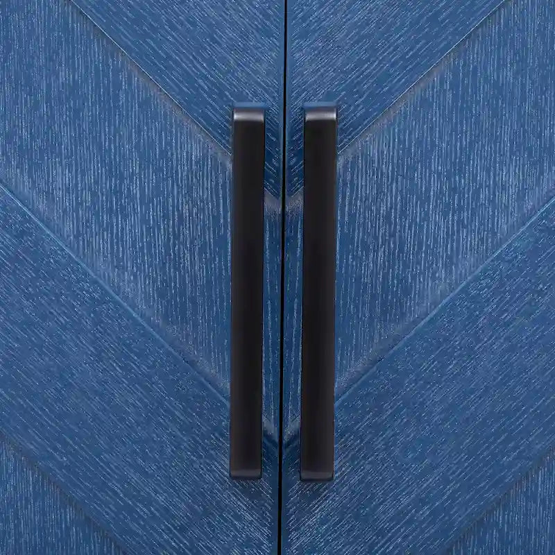 Îlot de cuisine de ferme bleu marine / champagne / bois naturel avec abattant, 3 portes et roulettes – Unité unique