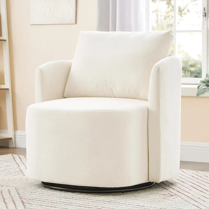 Fauteuil d'appoint baquet en chenille beige avec base pivotante à 360° et design incurvé – Siège individuel