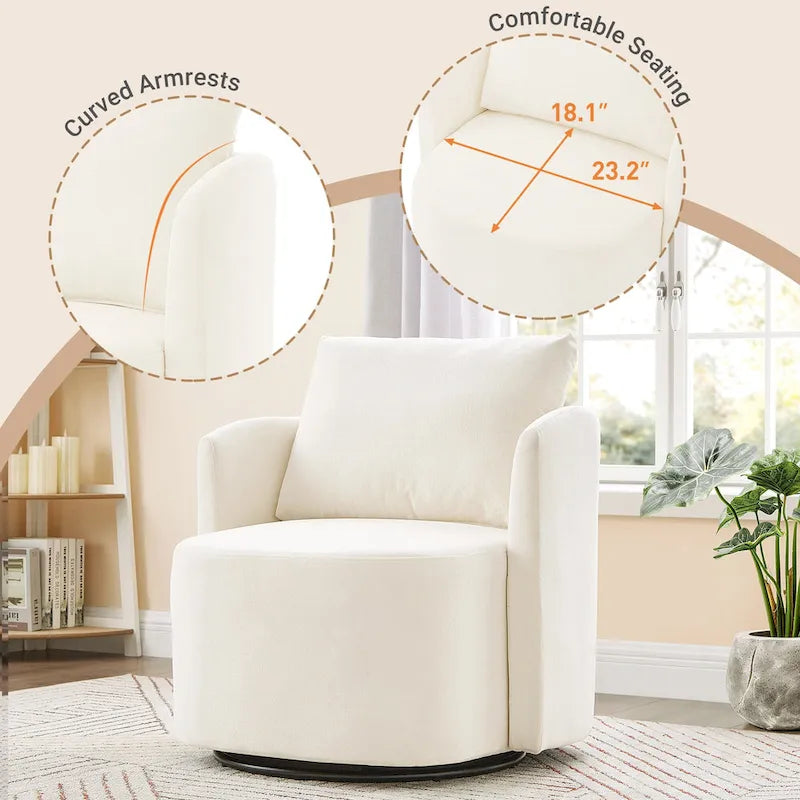 Fauteuil d'appoint baquet en chenille beige avec base pivotante à 360° et design incurvé – Siège individuel
