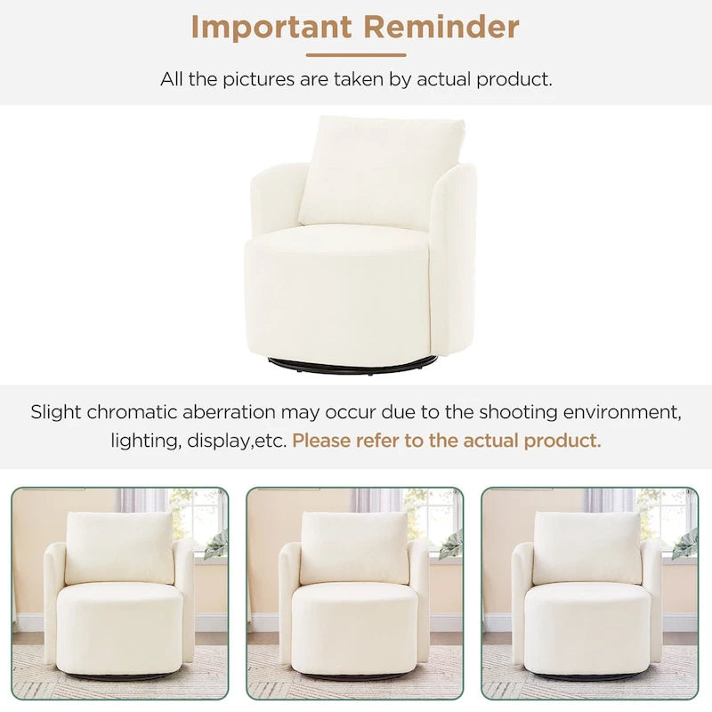 Fauteuil d'appoint baquet en chenille beige avec base pivotante à 360° et design incurvé – Siège individuel