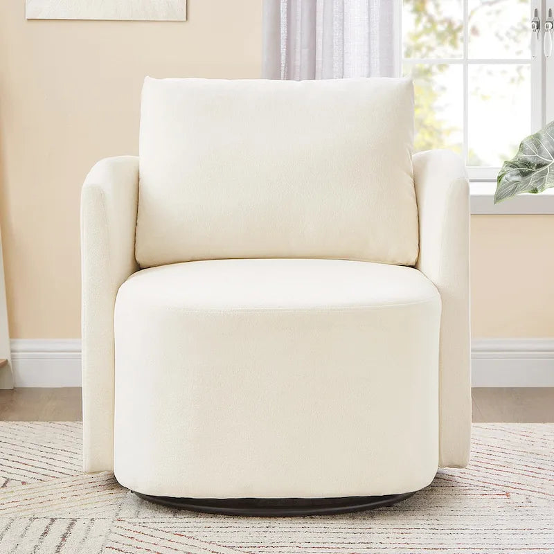 Fauteuil d'appoint baquet en chenille beige avec base pivotante à 360° et design incurvé – Siège individuel