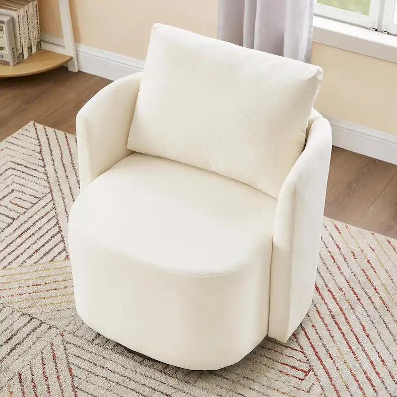 Fauteuil d'appoint baquet en chenille beige avec base pivotante à 360° et design incurvé – Siège individuel