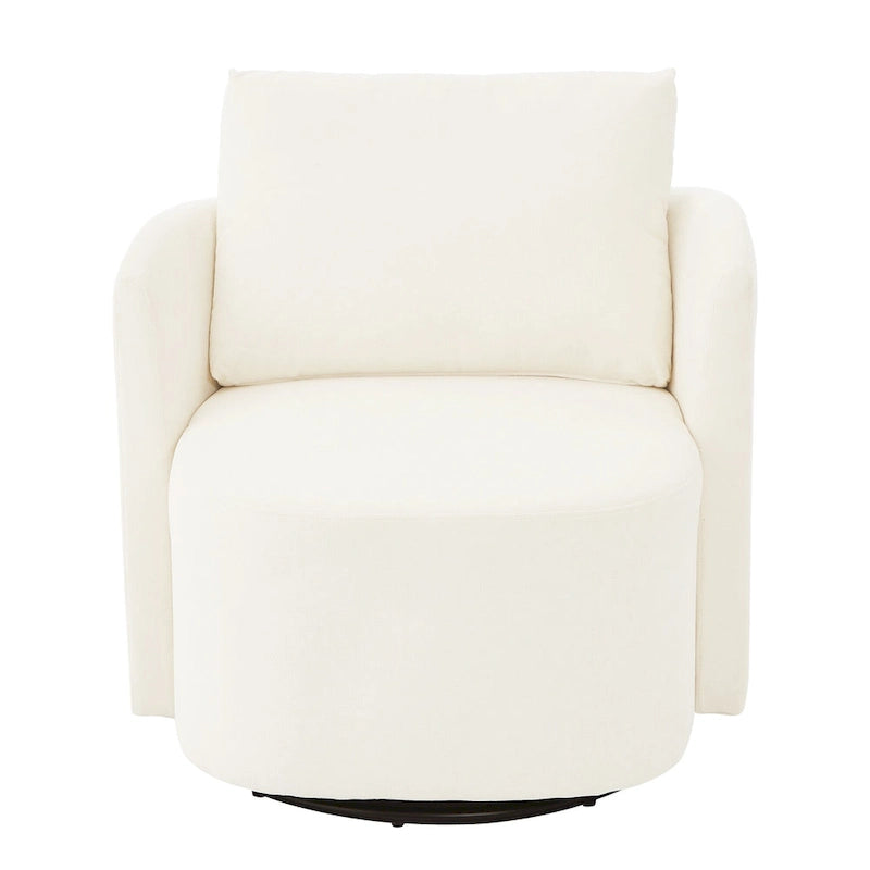 Fauteuil d'appoint baquet en chenille beige avec base pivotante à 360° et design incurvé – Siège individuel