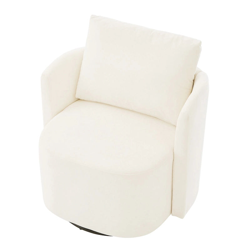 Fauteuil d'appoint baquet en chenille beige avec base pivotante à 360° et design incurvé – Siège individuel